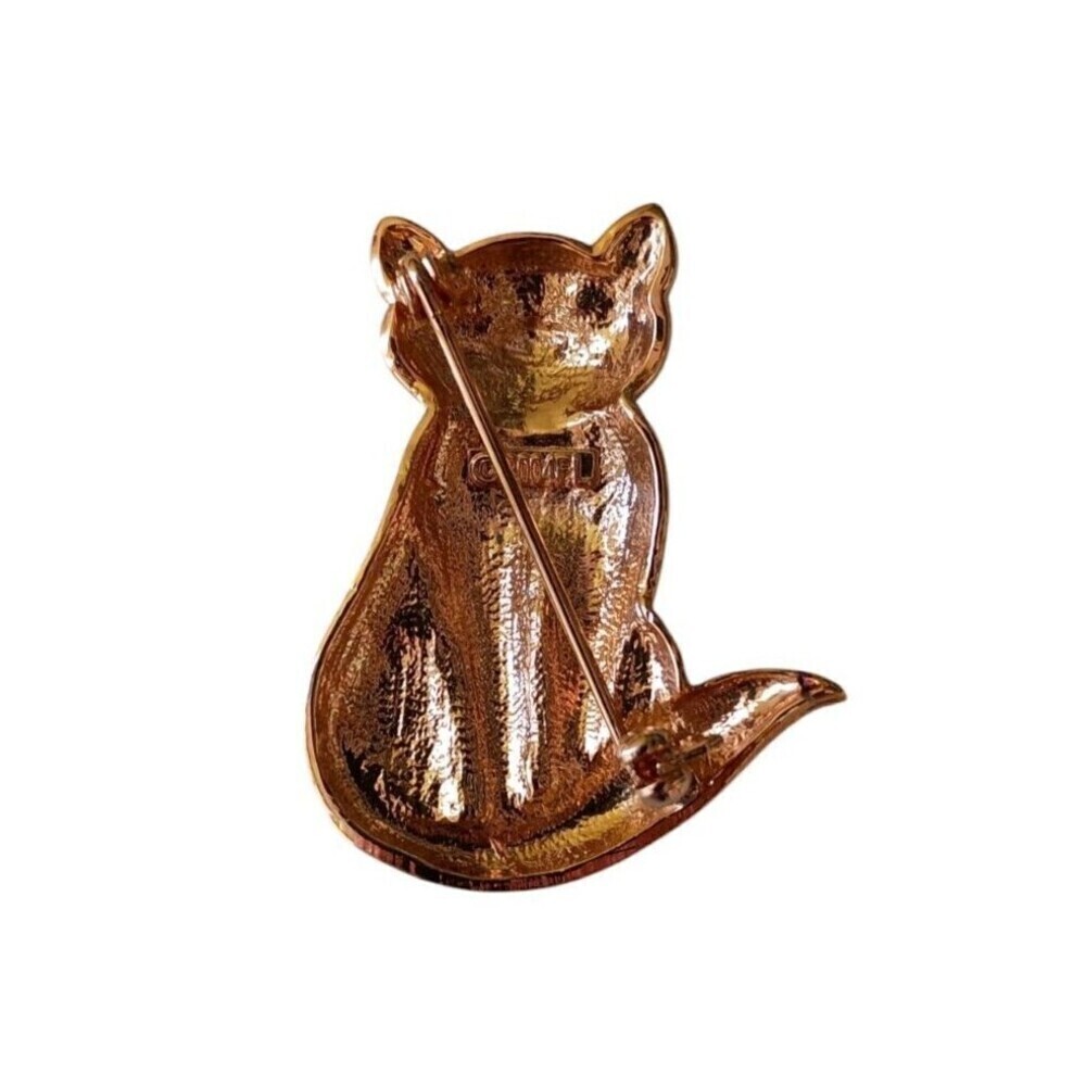 Cat Brooch Pin Black White Retro Look Metal with Enamel Goldtone Base Signed - Picture 3 of 6